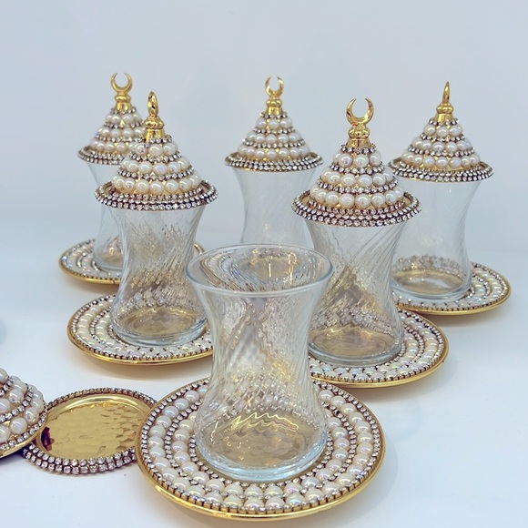 NEW HANDMADE TURKISH TEA SET WITH PEARLS - Picture 4 of 17